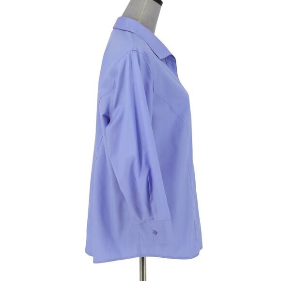 Chicos Top 2 Womens Large 12 Blue Cotton Blouse No Iron Button Up Office Career - Picture 5 of 13